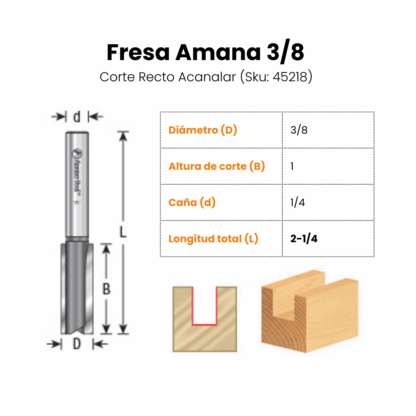 Fresa Amana Corte Recto 3/8 o 5/16 Acanalar - Imagen 2