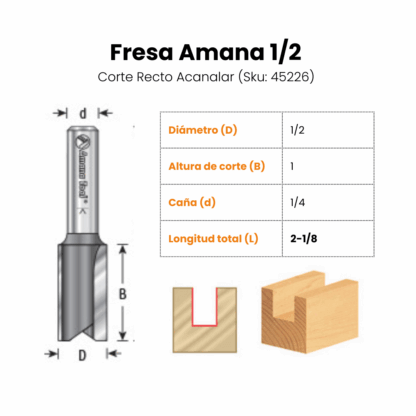 Fresa Amana Corte Recto 1/2 o 7/16 Acanalar - Imagen 2