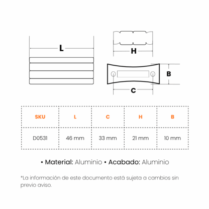 Boton Bialiti Rectangular Aluminio - Imagen 2