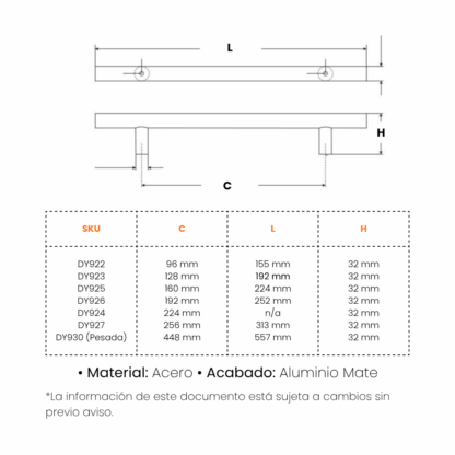 Manija DY Tubular Recta en Acero - Imagen 2