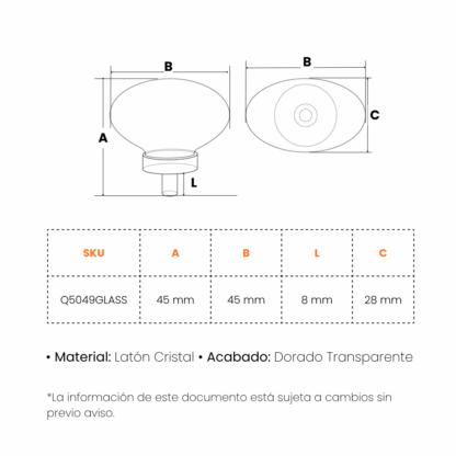 Botón Qualita Q5049 Cristal Dorado - Imagen 3