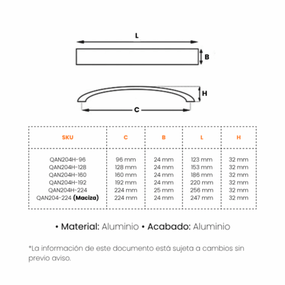 Manija Qualita QAN204 Arco en Aluminio - Imagen 2