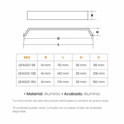Manija Qualita QFA002 en Aluminio - Imagen 2