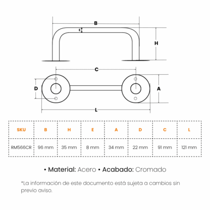 Manija RM para Puerta Pequeña Cromada - Imagen 2