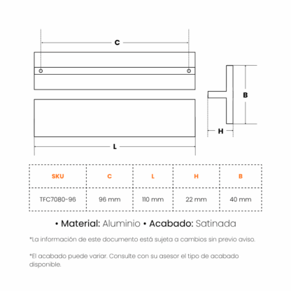 Manija TFC7080 Cuadrada Satinada - Imagen 2