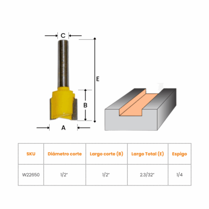 Fresa Welldone Corte Recto para Hacer Cajas de Bisagras - Imagen 2